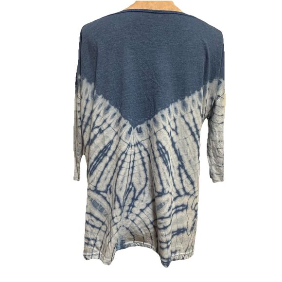 FREE PEOPLE Sz XS LA LIVIN COASTAL 3/4 SLEEVE JERSEY TEE TYE DYE INDIGO Batwing - Picture 4 of 11